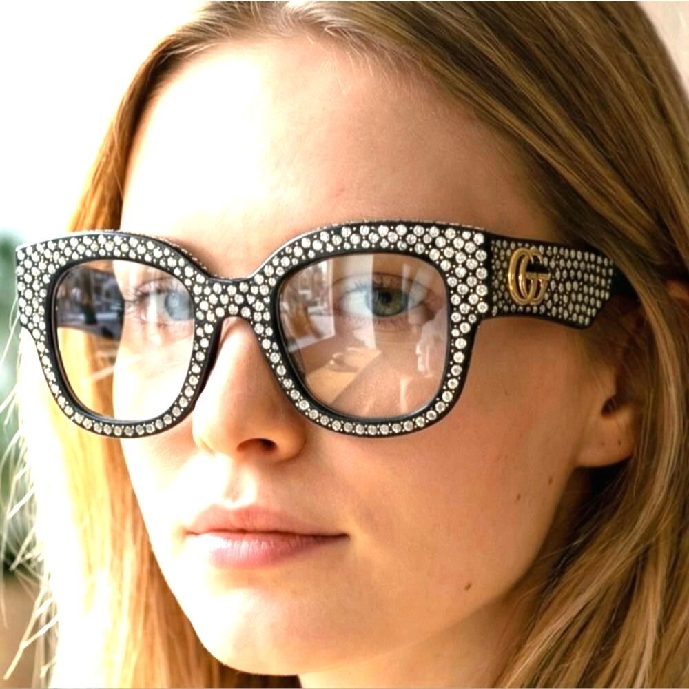 Gucci Designer Black Diamonds   Frame Prescription Optical  EyeGlasses Italy